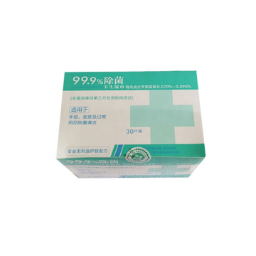 Adult anti bacterial hand wipes custom cleaning wipes 30pcs box packing